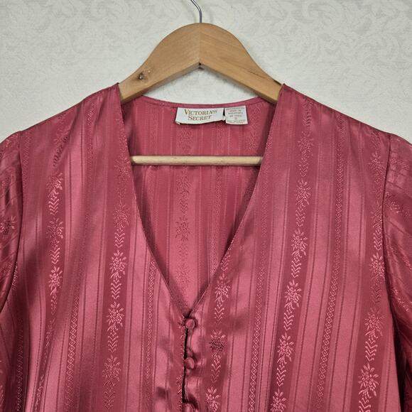 VTG Victoria's Secret Gold Label Cropped Top S Pink Coral Button Front Flare Slv - Picture 2 of 12